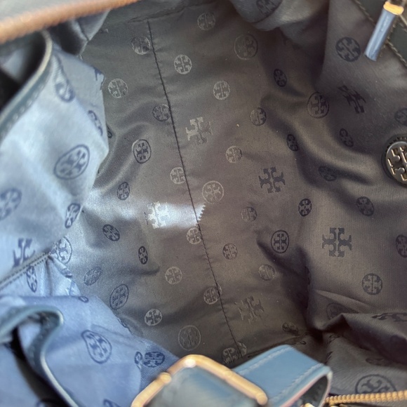 Tory Burch Saffiano Leather Satchel / Crossbody Hand Bag Purse Blue / Navy EUC - Picture 10 of 13